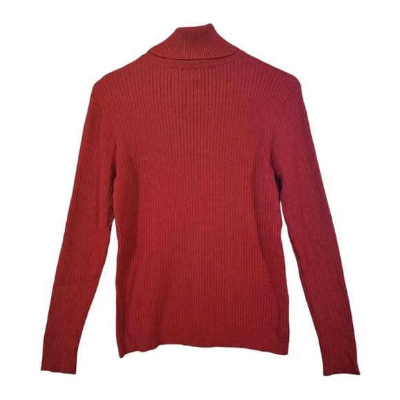 Chico's Ribbed Knit Turtleneck Sweater Women's Size 1 Long Sleeve Deep Red - Picture 2 of 7